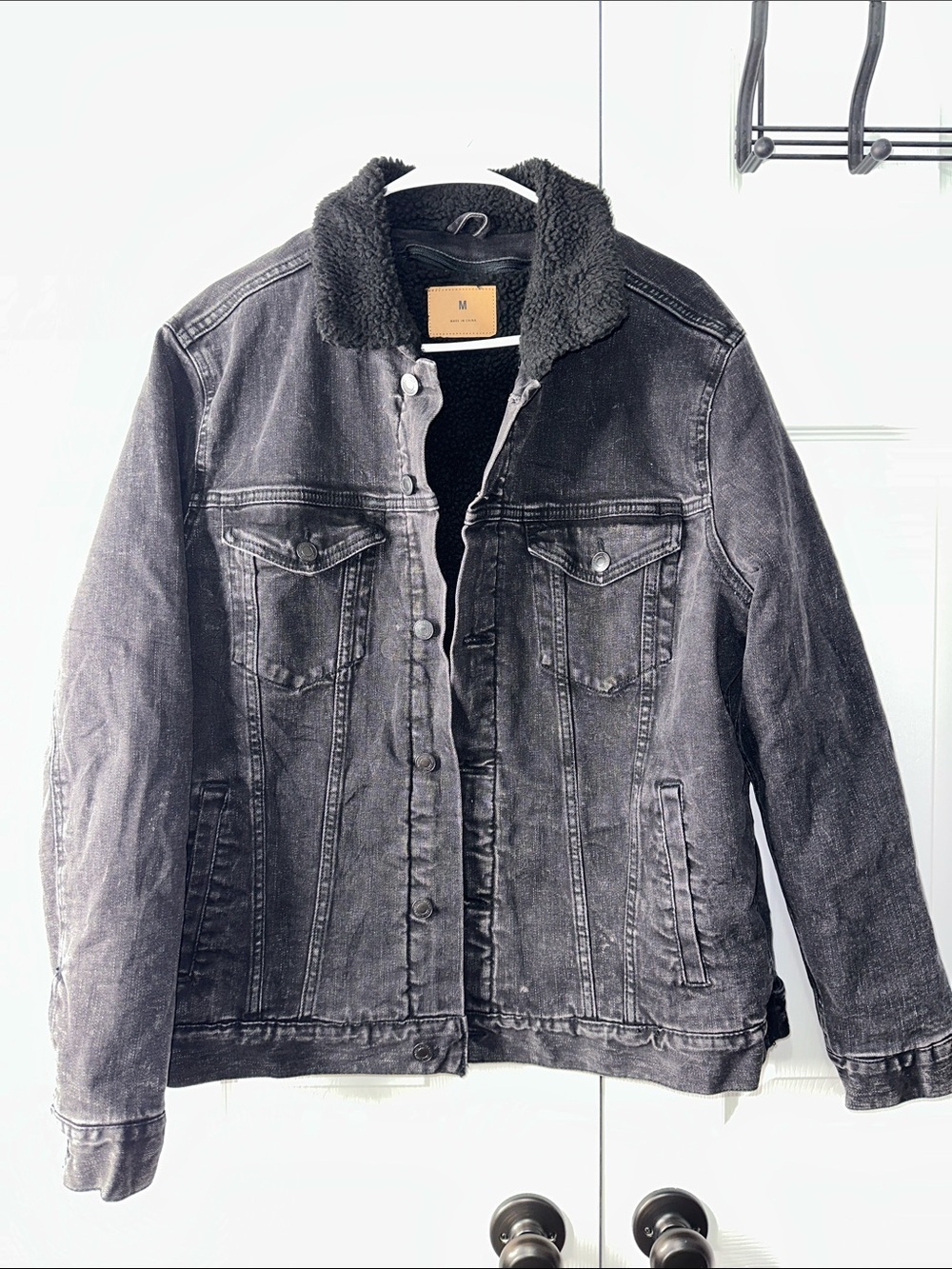 Men's Black Sherpa-Lined Denim Jacket